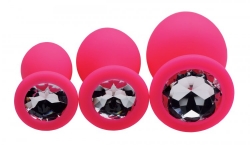 Set di 3 plug anali in silicone con pietra preziosa Pink