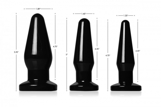 Anal Plug Classic Soft schwarz 3er Set TPE klassisch geformte Analstöpsel von 3cm 3.6cm und 4.8cm Durchmesser kaufen