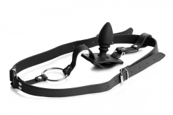 Butt Plug Harness w. Cockring PU-Leather