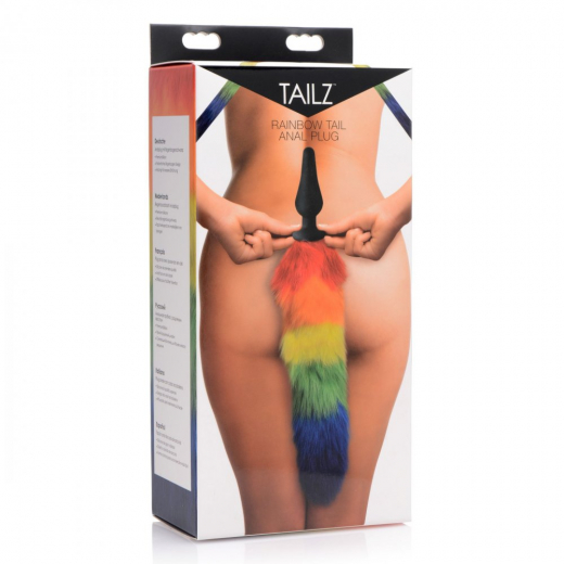 Anal Plug Silikon m. Schwanz multicolor Rainbow Tail