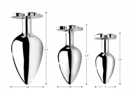 Analplug 3er-Set Blumenherz violett Aluminium