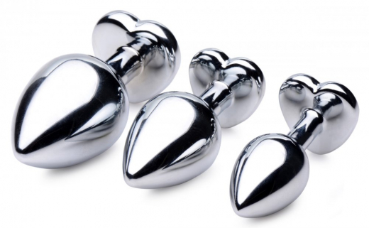 Analplug 3er-Set m. Schmuckstein Herz rot Aluminium