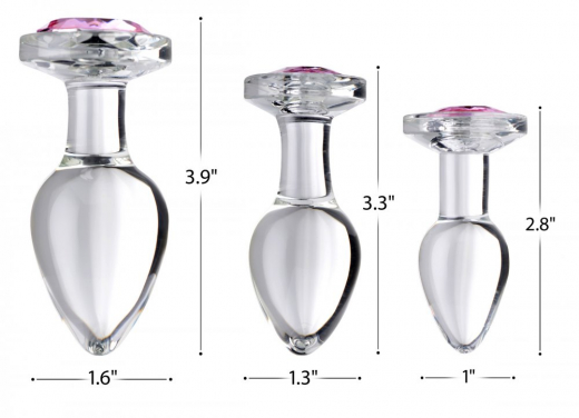 Analplug 3er-Set m. Schmuckstein pink Glas