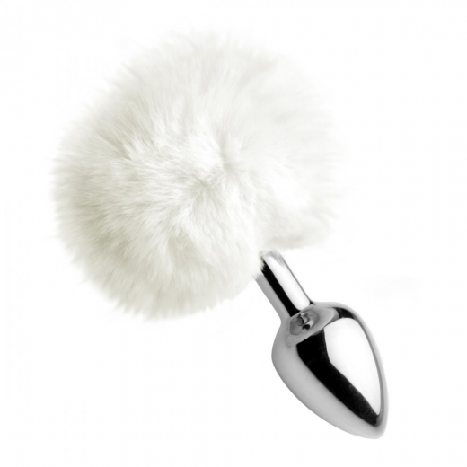 Analplug Hasenschwanz Fluffy Bunny weiss Aluminium