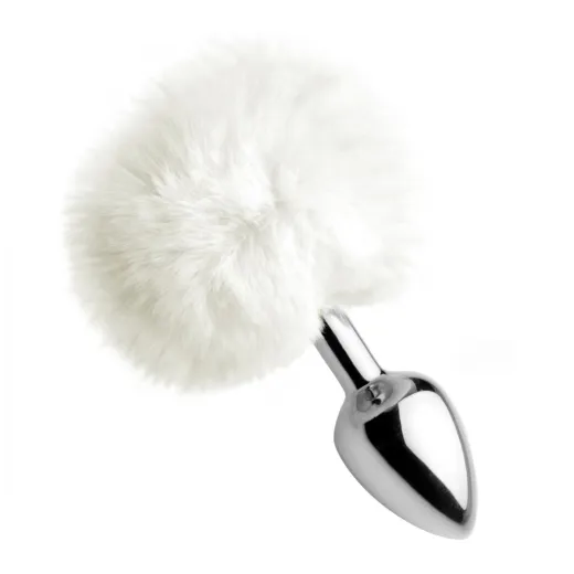 Analplug Hasenschwanz Fluffy Bunny weiss Aluminium