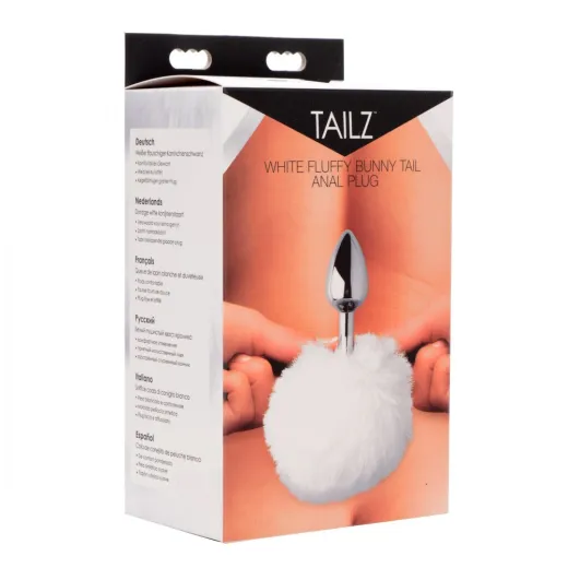 Analplug Hasenschwanz Fluffy Bunny weiss Aluminium