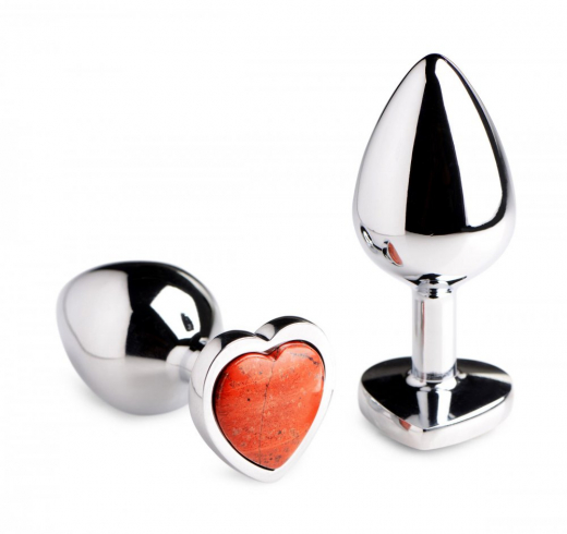 Plug anal Herz roter Jaspis Aluminium medium