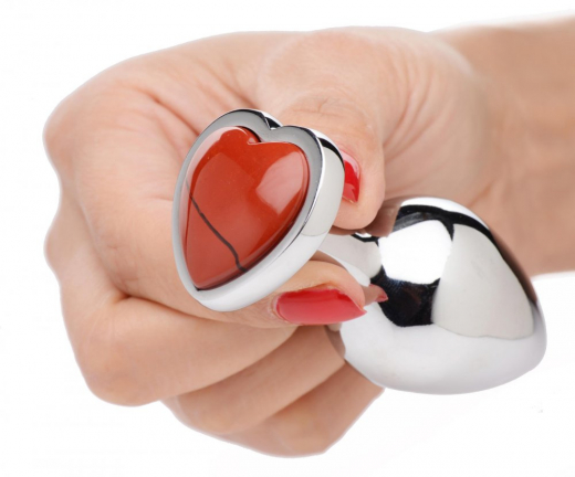 Plug anal Herz roter Jaspis Aluminium medium