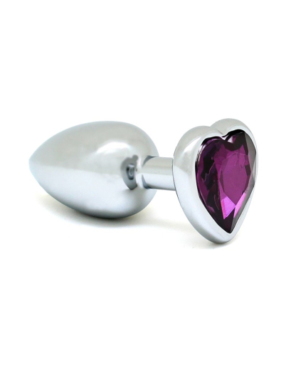 Butt Plug w. Gemstone Heart Stainless Steel purple