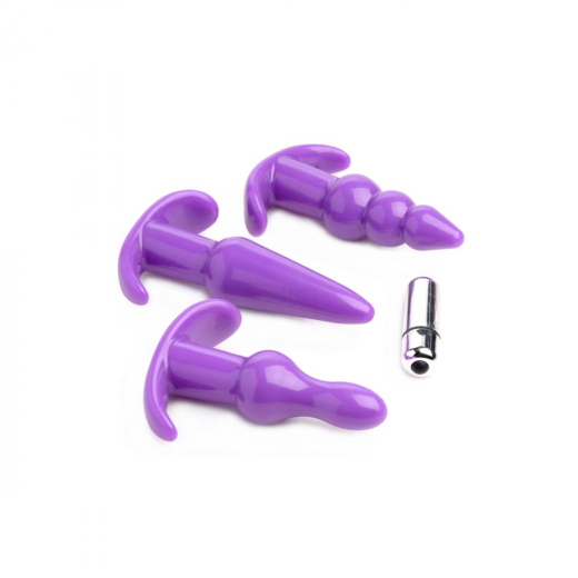 Analplug Set m. Vibration 3-Stück TPE violett für Anfänger im Analsex mit 3.15cm einführbarem Durchmesser kaufen