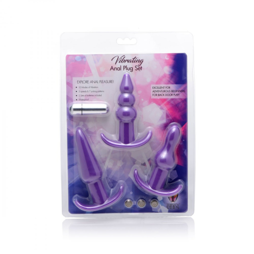 Analplug Set m. Vibration 3-Stück TPE violett für Anfänger im Analsex verschiedene Formen von TRINITY VIBES günstig kaufen