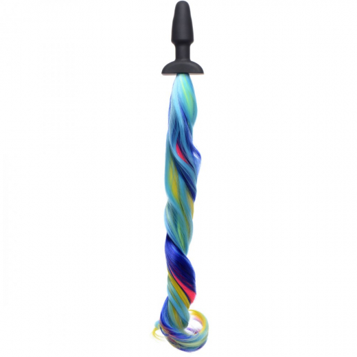 Analplug Silikon m. Pferdeschwanz multicolor Rainbow Tail