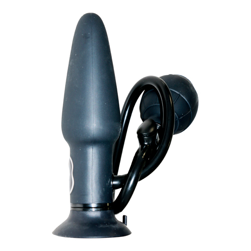 Analplug Vibrator aufblasbar m. Saugfuss Silikon True Black