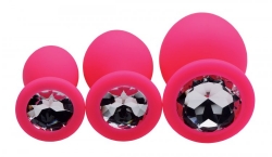 Analplugs m. Schmuckstein 3er-Set Pink Silikon