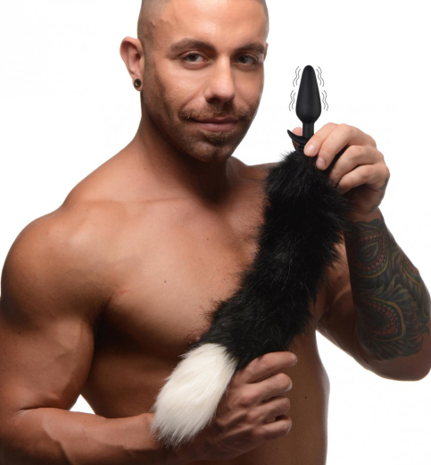 Analvibrator m. Fernbedienung & austauschb. Fuchsschwanz schwarzweiss small Silikon-Plug 3 Speed 4 Modi aufladbar günstig