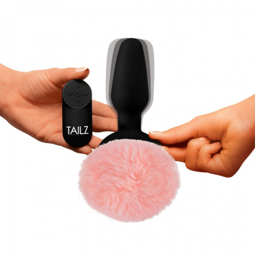 Analvibrator m. Fernbedienung Hasenschwanz pink