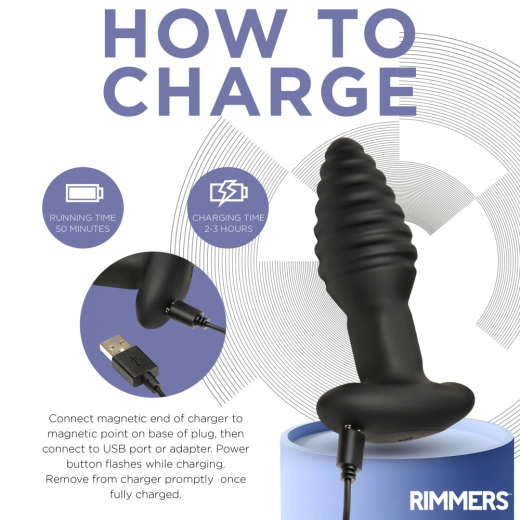Anal Vibrator w. Remote Rimmers Model E ribbed 3 Speed & 4 Rotation Modes 8 Meter Range by RIMMERS buy cheap