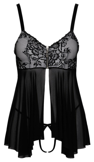 Babydoll & String ouvert Netz & Spitze schwarzes Feinnetz m. kleinem Reissverschluss vorn von COTTELLI LINGERIE kaufen