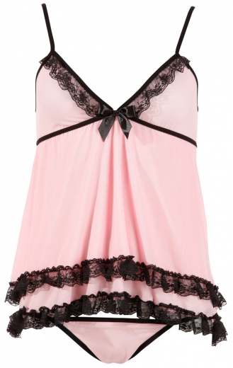Babydoll & String Netz & Spitze pink