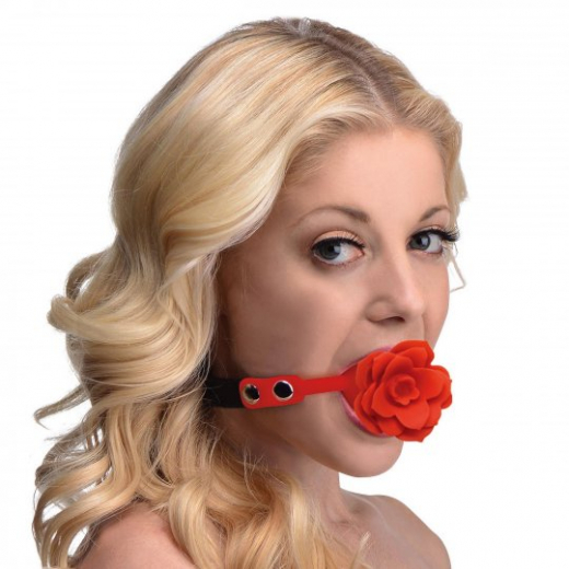 Mouth-Gag Silicone breathable w. PU-Leather Strap Rose Gag