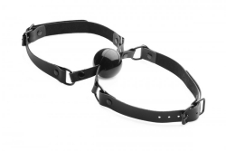Ball-Gag w. Silicone Ball Double Mouth Gag PU-Leather