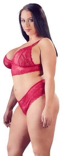 Soutien-gorge & string ouvert Rio dentelle rouge grandes tailles