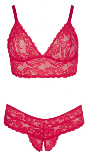 Soutien-gorge & string ouvert Rio dentelle rouge grandes tailles