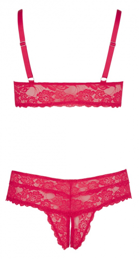 Soutien-gorge & string ouvert Rio dentelle rouge grandes tailles
