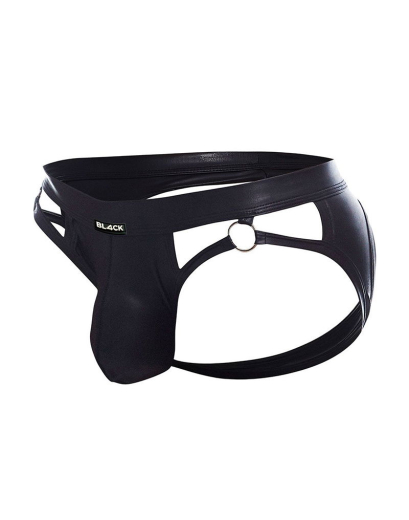 BL4CK by C4M Dungeon Jockstrap schwarz mit silberfarbenen Metallringen elastischer Jock von CUT4MEN kaufen