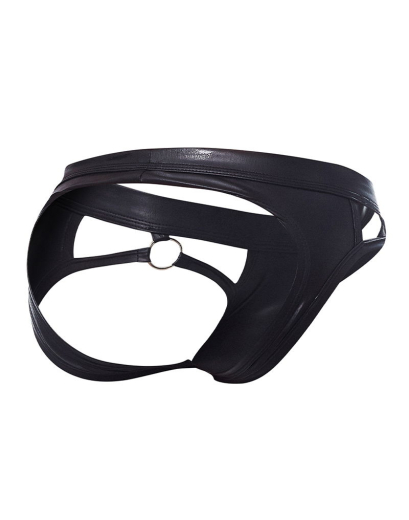 BL4CK by C4M Dungeon Jockstrap schwarz mit Metallringen elastisch Jock mit leichtem Glanz günstig kaufen