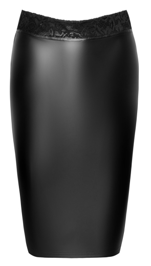Bleistiftrock Wetlook m. transparenter Spitzen-Rückseite