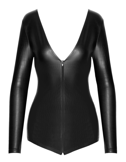 Bodysuit long Sleeves Snakeskin-Look w. Zipper