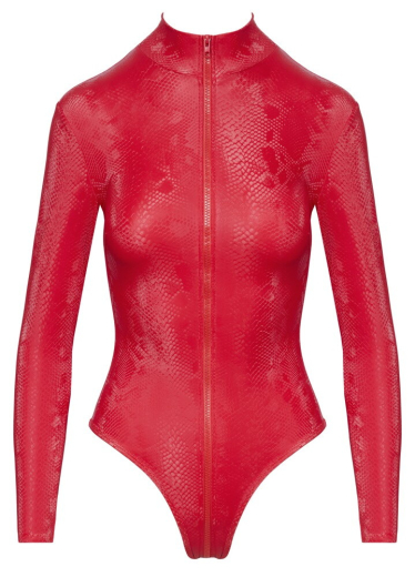 Body w. 3-Way Zipper Snakeskin Look red long Sleeves continuous Front Zip through the Crotch by COTTELLI buy cheap
