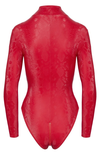 Body w. 3-Way Zipper Snakeskin Look red long Sleeves continuous Zip through the Crotch Bodysuit by COTTELLI PARTY buy