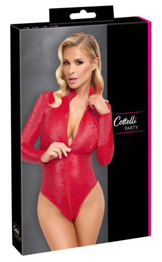 Body w. 3-Way Zipper Snakeskin Look red long Sleeves continuous Zip through the Crotch Bodysuit by COTTELLI buy cheap