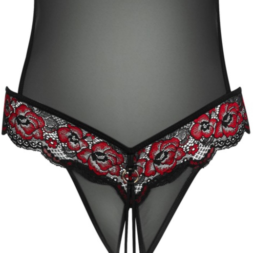 Body ouvert Feinnetz & zweifarbige Spitze