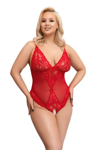 Body ouvert Netz & Spitze grosse Grössen rot