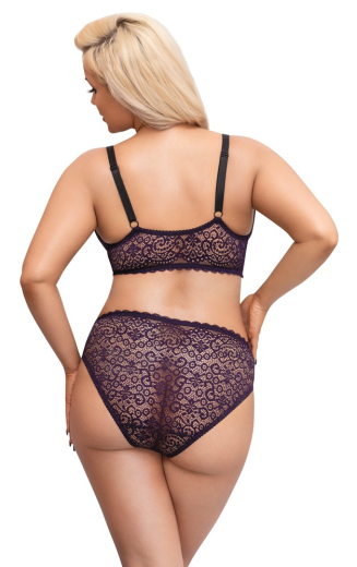 Bralette & Slip m. Frontverschluss Spitze grosse Grössen lila