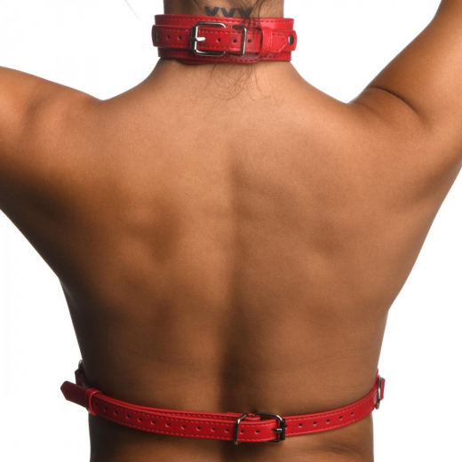 Chest Harness f. Women STRICT PU-Leather red