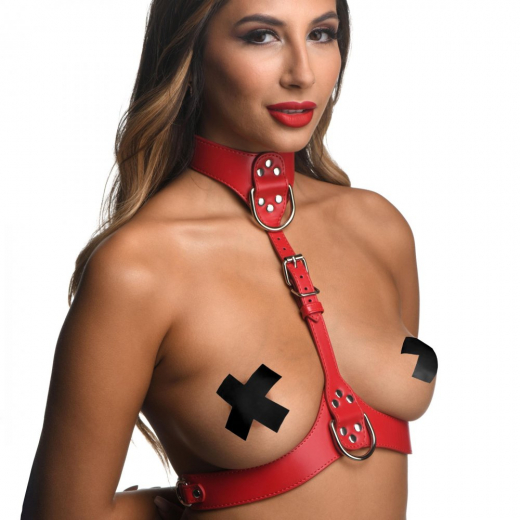 Brustgeschirr f. Damen Chest Harness Kunstleder rot large
