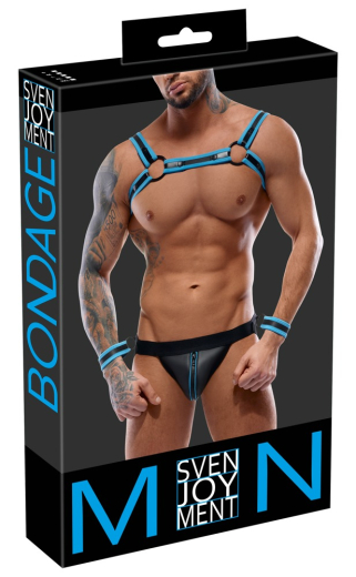Brustharness & Jock m. Handfesseln Neopren-Look einstrellbarer Harness & soft Bondage Jock günstig kaufen