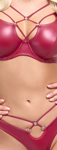 Bügel-BH & Riostring m. Riemchen Wetlook rot mit silberfarbenen Ringen & Elastikriemchen von COTTELLI LINGERIE kaufen