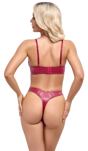 Bügel-BH & Riostring m. Riemchen Wetlook rot elastisches Erotikset mit silberfarbenen Ringen von COTTELLI LINGERIE kaufen