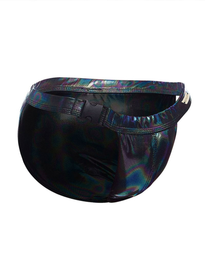 C4M Tanga Brief Emerald schwarz aus leichtem Stoff schillert in allen Farben mit Kunststoff-Schliesse vorn kaufen