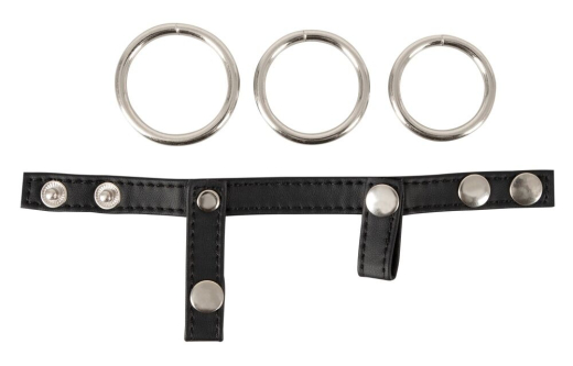 Cock Ring Harness w. Ball Separator PU-Leather