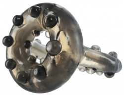 Cock Ring w. Balls Strap C&B Holster TPE very stretchy smoke-black with stimulating Nubs by TRINITY VIBES buy