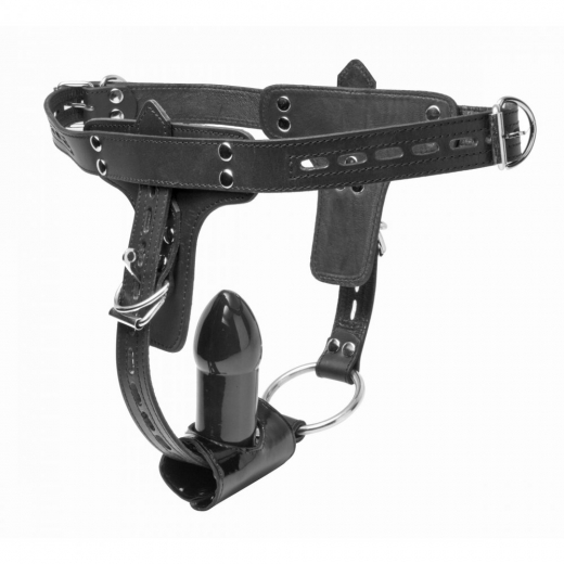 Cock-Ring Butt-Plug Harness lockable Premium Leather