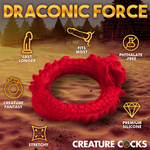 Cockring flexibel Raise of the Dragon Silikon dehnbarer roter Penis-Ring mit Drachenkopf von Creature Cocks kaufen