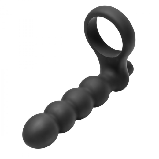 Cockring m. Dildo & Vibration Double Fun Silikon für die Doppel-Penetration Kugeldildo & dehnbarer Ring von FRISKY kaufen