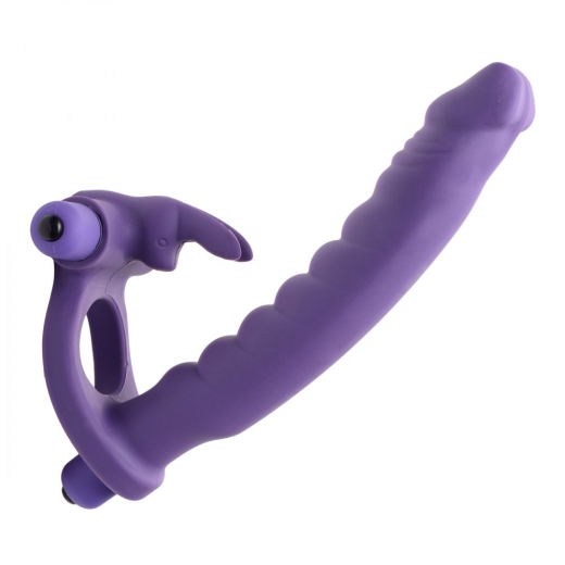 Cockring m. Dildo & Vibration Dual Delight Silikon zur Doppel-Penetration dehnbarer Penisring & texturierter Analdlldo kaufen
